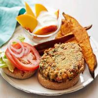 Bean-Kale Burgers with Sweet Potato Wedges image