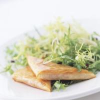 Goat Cheese and Red Pepper Phyllo Triangles with Olive Frisée Salad image