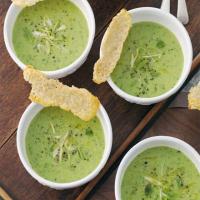 Pea, mint & spring onion soup with parmesan biscuits image