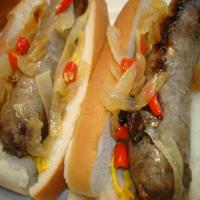Beer Brats With Onions and Peppers image