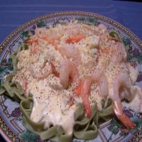 Shrimp Fettuccine Alfredo over Spinach Noodles image