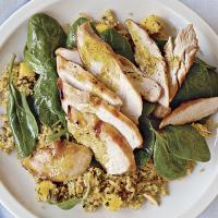 Grilled Chicken with Curried Couscous, Spinach, and Mango_image