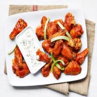 Deep-Fried Sriracha Buffalo Wings with Blue Ranch Dipping Sauce image