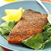 Spicy-Crusted Salmon Over Spinach_image