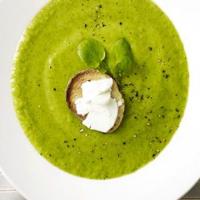 Watercress & celeriac soup with goat's cheese croutons image
