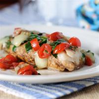 Grilled Cod with Spinach and Tomatoes image