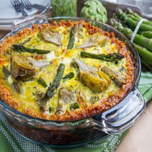 Asparagus, Baby Artichoke, Pesto and Goat Cheese Quiche with Quinoa Crust - Closet Cooking_image