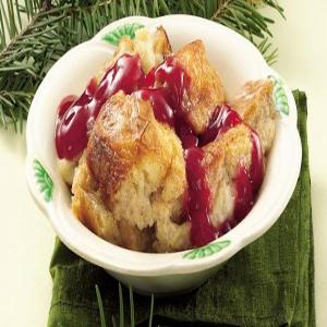 White Chocolate Bread Pudding with Red Berry Sauce_image