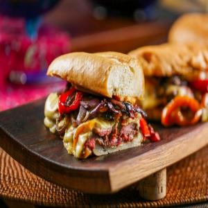 Grilled Skirt Steak Philly Cheesesteaks with Homemade Cheese Sauce_image