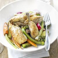Lemon roast poussin with spring vegetables image