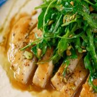 Apricot Chicken with White Bean Puree and Arugula image