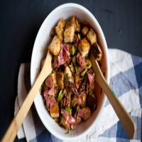 Rye Panzanella Salad with Brussels Sprouts, Pastrami and Dijon Vinaigrette image
