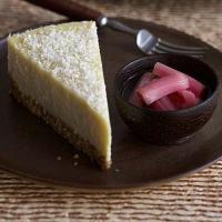 White chocolate cheesecake with rhubarb compote image