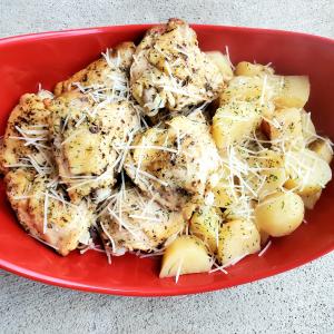 Slow Cooker Parmesan Chicken Thighs and Potatoes image