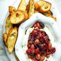 Whipped Goat Cheese Crostini with Balsamic-Roasted Grapes image