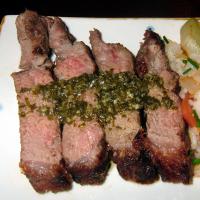 Grilled Strip Loin Steak With Bacon Chimichurri_image