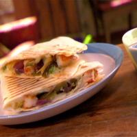 Island Quesadillas with Lime Sour Cream and Pureed Mango Dip_image