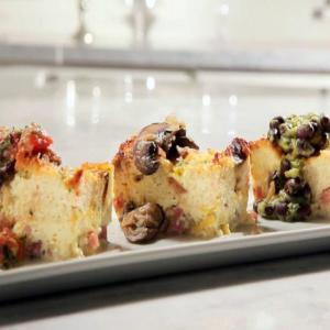 Savory Breakfast Casserole with a Trio of Toppings: Mushroom and Onion Jam, Tomato and Pesto and Avocado Black Bean Salsa_image