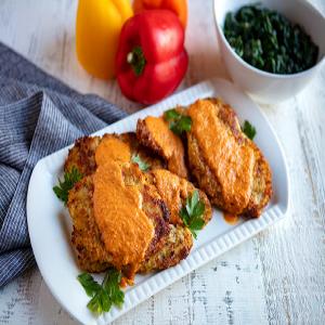 Parmesan Encrusted Chicken Breast Cutlets With Roasted Pepper Sauce_image