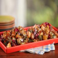 Cast-Iron Home Fries with Roasted Green Chiles, Cilantro, Green Onions, Radicchio, and Creamy Garlic Dressing_image