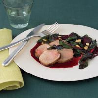 Sauteed Beet Greens with Roasted Beets and Pork Tenderloin image