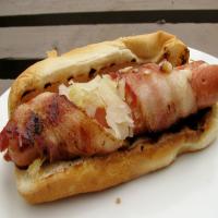 Grilled Bacon-Wrapped Stuffed Hot Dogs image
