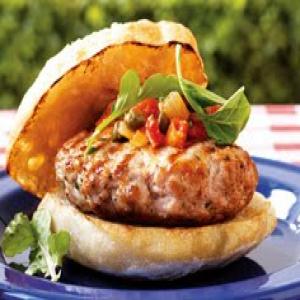 Mediterranean Burgers with Tomato-Caper Relish Recipe - (5/5) image