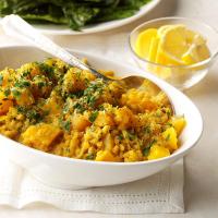 Golden Beet Curry Risotto with Crispy Beet Greens image