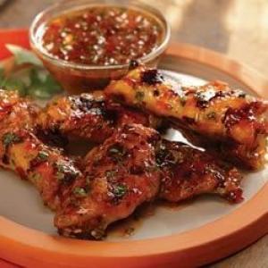 Grilled Chicken Wings with Sweet Red Chili and Peach Glaze image