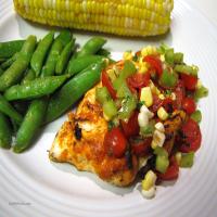 Curry in a Hurry Grilled Chicken With Salsa and Sugar Snap Peas image