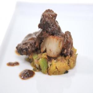 Braised Short Ribs with Seared Scallop on Mofongo Cake image