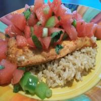 Sesame-Chile Chicken With Gingered-Watermelon Salsa_image