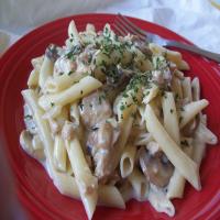 Penne Pasta With Mushroom Clam Sauce and Cheeses_image