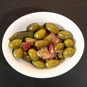 Picholine Olives With Roasted Garlic and Red Onion image