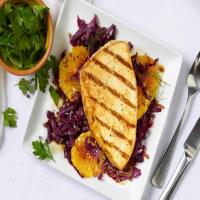 Pan Fried Turkey Cutlets with Braised Red Cabbage and Roasted Oranges image