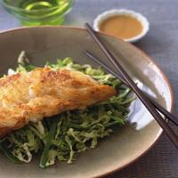 Sauteed Cod on Snow Peas and Cabbage with Miso Sesame Vinaigrette image
