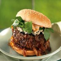 Andouille and Beef Burgers with Spicy Mayo and Caramelized Onions_image