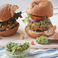Vegan Chickpea Mushroom Burgers with Mustard Green Pesto Recipe - (4.3/5)_image
