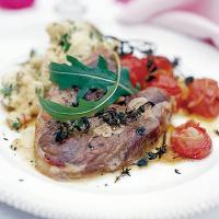 Marinated lamb steaks with paprika roast tomatoes & butterbean smash image