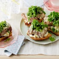 Open-Faced Tuna Sandwiches with Arugula and Sweet-Pickle Mayonnaise image