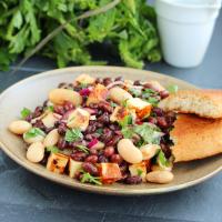 Halloumi Three-Bean Salad with Pomegranate-Harissa Vinaigrette image