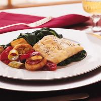 Roast Cod with Leeks, Plum Tomatoes, and Wilted Spinach image