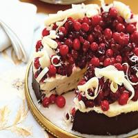 Frozen Grand Marnier Torte with Dark Chocolate Crust and Spiced Cranberries image