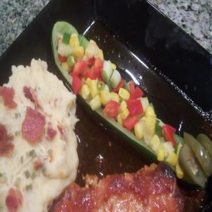 Corn and Bell Peppers Stuffed Zucchini image
