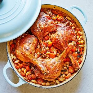 One-pan roast duck legs with white beans & carrots image