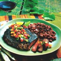 Spicy Barbecued Rib-Eye Steaks with Smoked Vegetable Salsa image