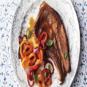Pork Rib Chops with Sweet Peppers and Basil image
