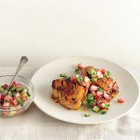 Spicy Chicken Thighs with Rhubarb-Cucumber Salsa_image