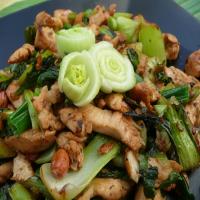 Spicy Stir Fried Chicken With Greens and Peanuts image