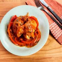 Braised Chicken Thighs with Tomatoes, Peppers and Onions image